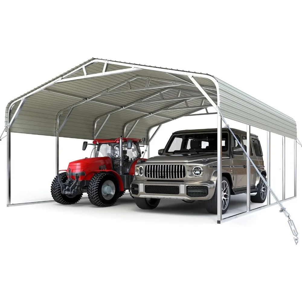 

20x20 Ft Heavy-duty Double-car Metal Carport, Outdoor Garage Canopy, Pre-drilled, 30 PSF Snow Load