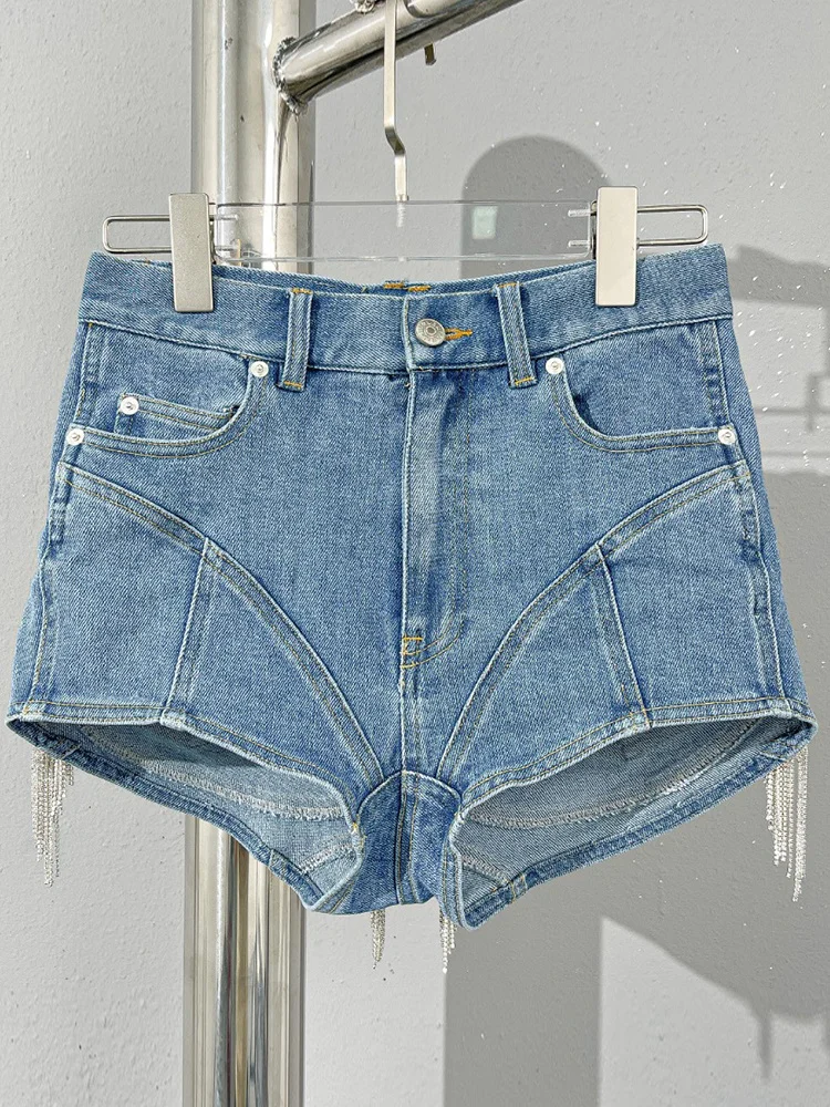 DEAT-Short en jean slim taille haute avec pampilles en cristal, mini pantalon court patchwork, nouvelle mode printemps 2024, 29L0423H