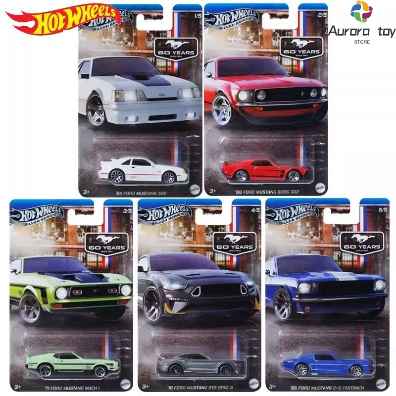 Hot Wheels 60 Anniversary Sliver Series GRT01 Ford Mustang Set Car Model Simulation Alloy Cars Model Display Boy Collection Gift