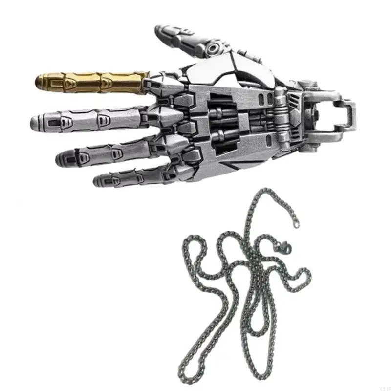 

N2UE Futuristic Bionic Arm Pendant Necklace Movable Finger Joints Robot Hand Charm Jewelry Modern Unisex Fashion Accessory
