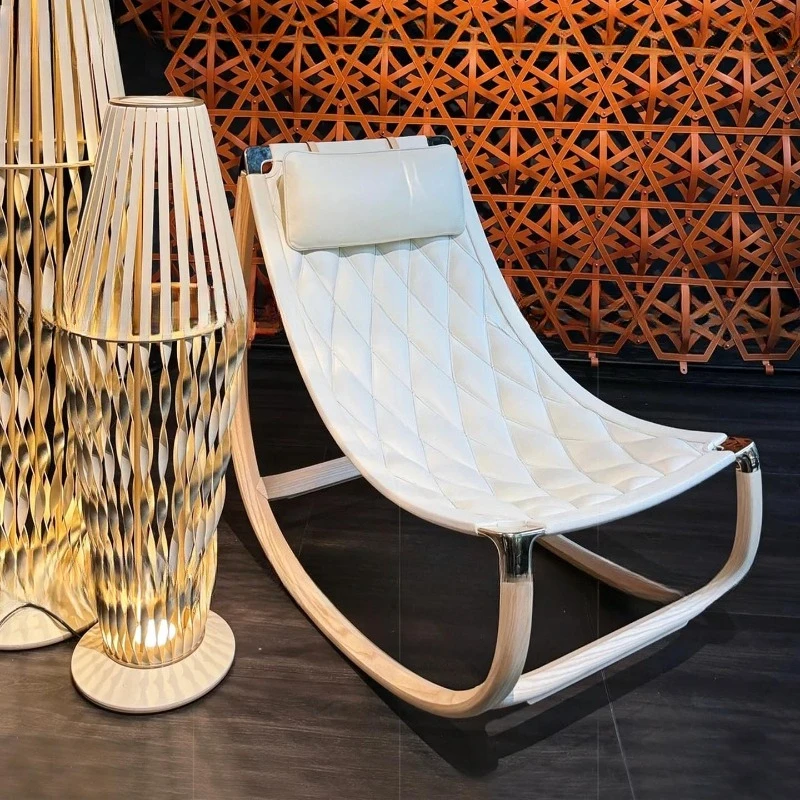 

Villa high-end rocking chair leather living room modern light luxury designer Italian ash wood lazy leisure recliner