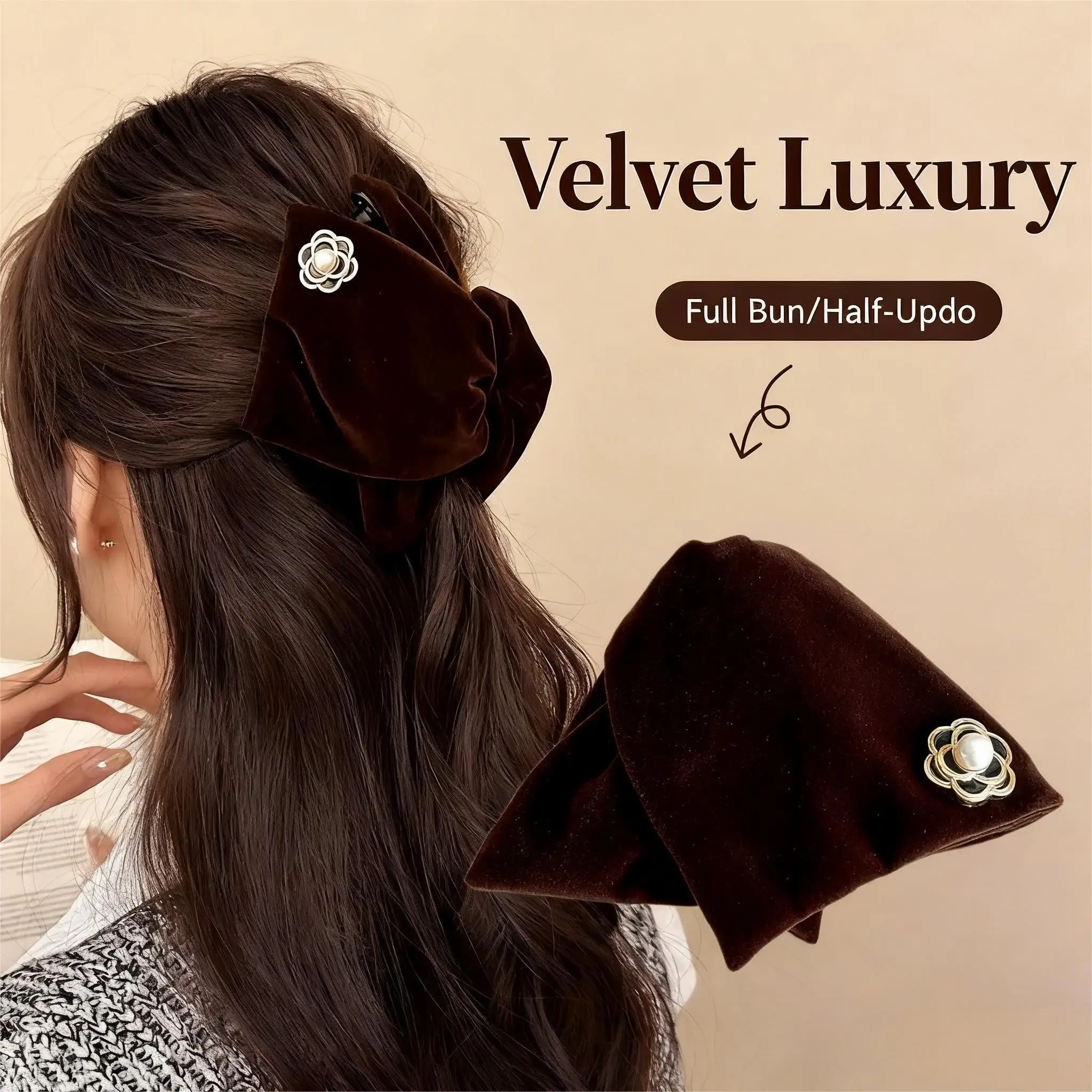 Women'S Suede Triangle Clip With Metal Rosette Clasp - Elegant Ponytail Clip For Everyday/Party