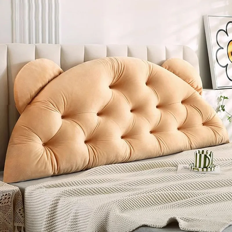 Velvet Cute Bear Ear Kids Upholstered Headboard Back Pillow with Straps for Sitting Up in Bed, Back Support for Leaning Wall