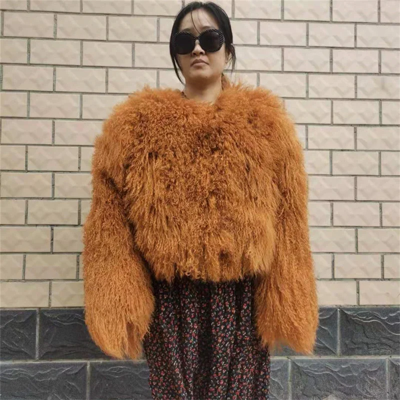 

Fluffy Mongolian Lamb Fur Coat Factory Wholesale Supply Lady Winter Fashion Real Natural Sheep Fur Jacket