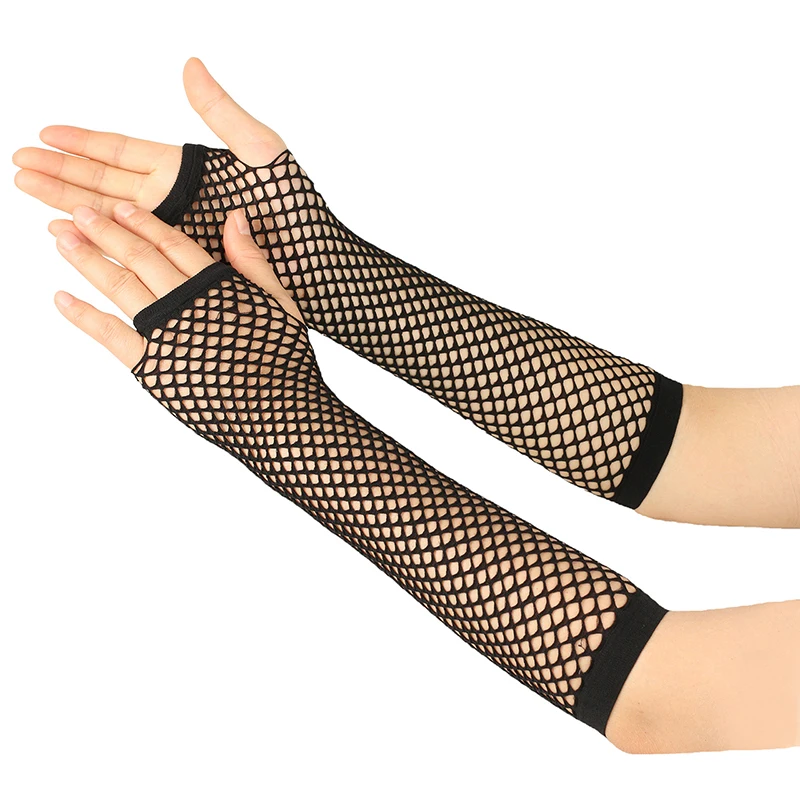 1Pair Women's Sexy Long Fishnet Gloves, Punk Rock Fingerless Mesh Gloves, Arm Warmer for Night Club Party