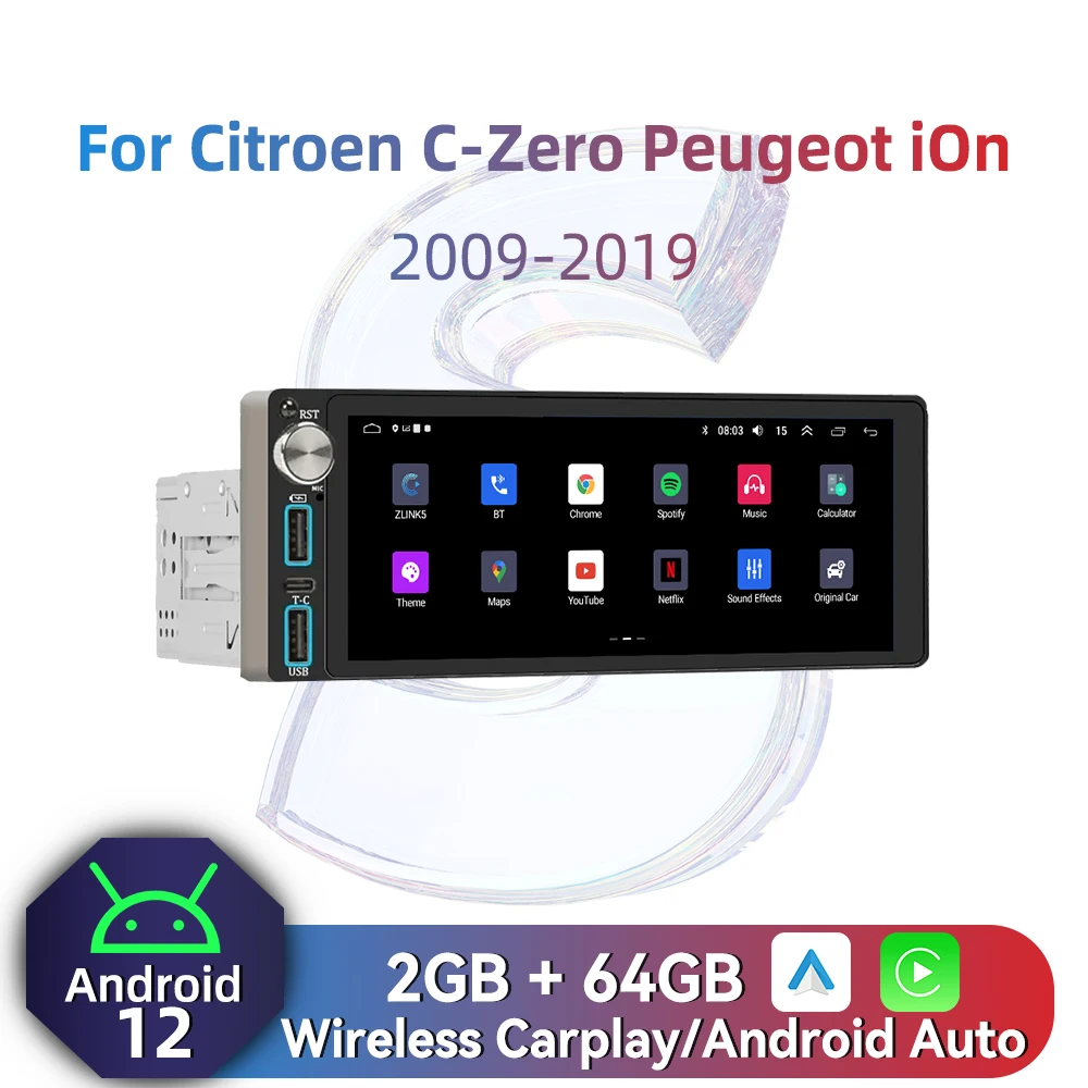 

Автомагнитола Carplay, 1 Din, Android, автомобильное мультимедийное радио для Citroen C-Zero, Peugeot iOn, 2009-2019, экран 6,86 дюйма, стерео, головное устройство с GPS