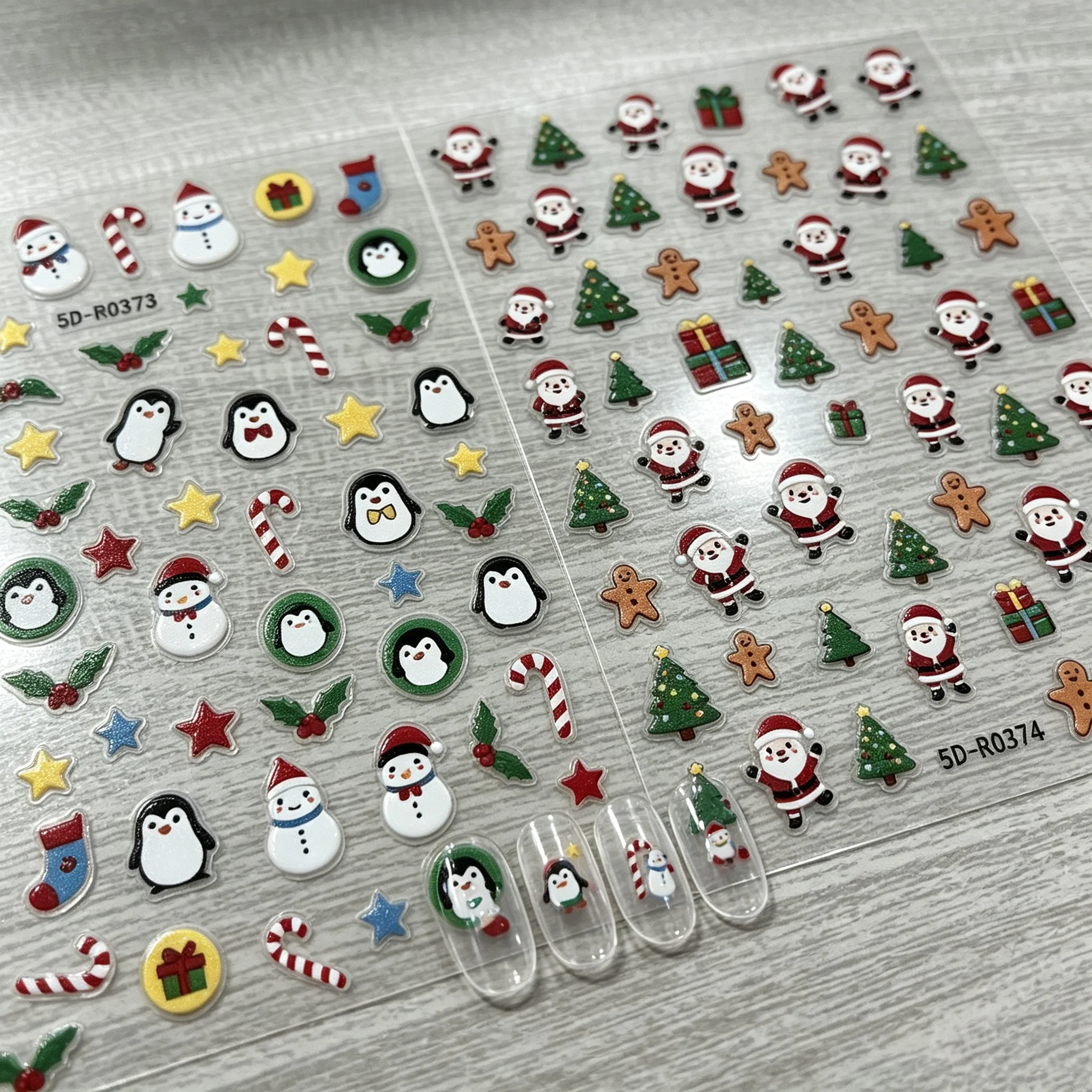 2Pcs Cute Cartoon Christmas Elements Gift Box Star Design Nail Decals 5D Xmas Nail Art Stickers for Winter New Year DIY Manicure