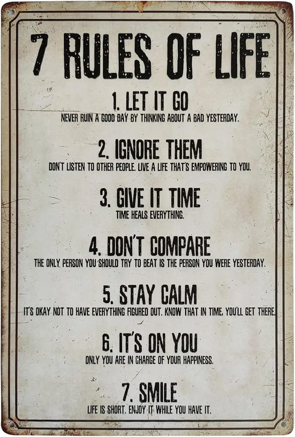 7 Rules of Life Vintage Metal Sign Inspirational Quote Signs Country Home Decor for Iving Room Bedroom Bathroom 8X12 Inches sign