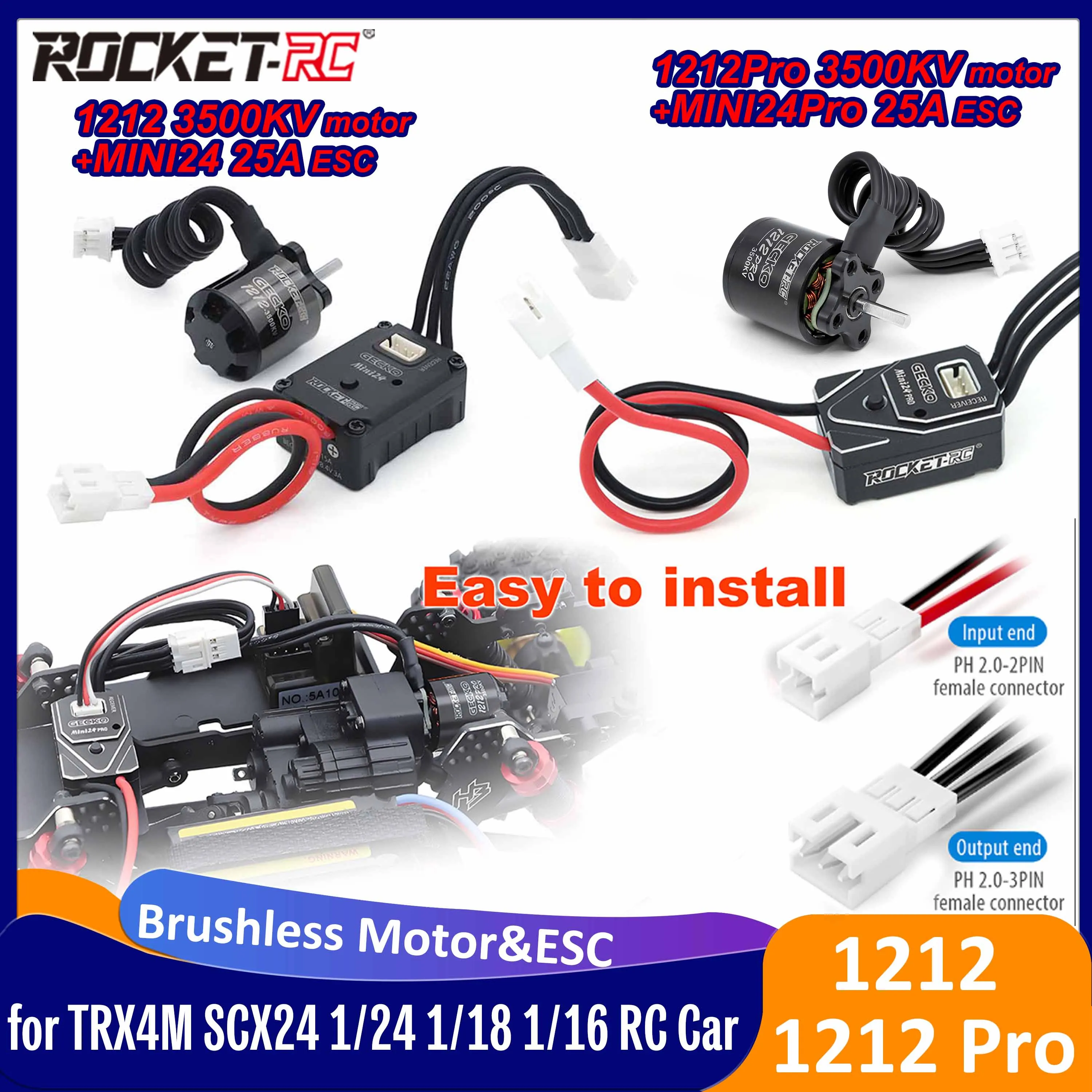 

ROCKET-RC GECKO 1212 1212Pro 3500KV Brushless Motor Mini24 Mini24Pro 25A ESC for TRX4M SCX24 1/24 1/18 1/16 RC Climbing Car Part