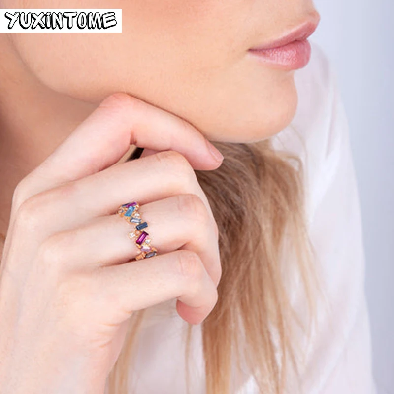 24k Gold-Plated Silver Minimalist Gradient Colorful Crystal Zircon Rings For Girls Wedding Engagement Ring Anillos Fine Jewelry