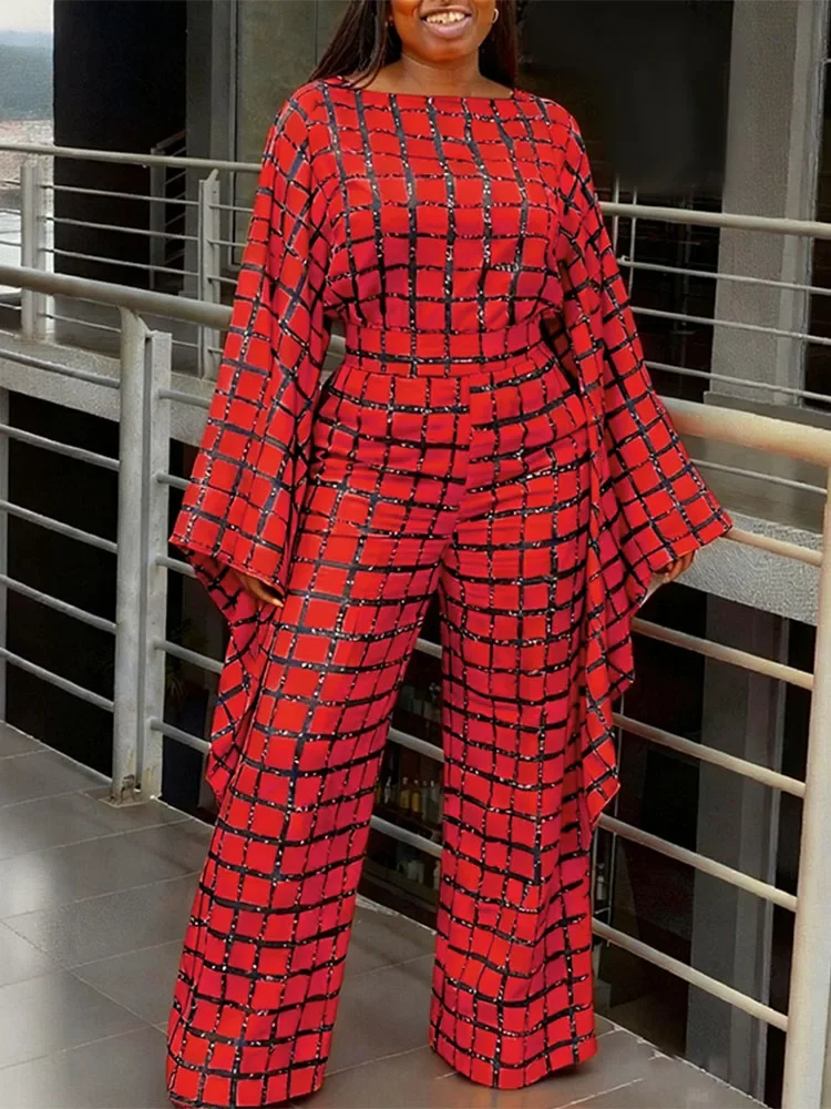 Plus size 5xl vonda feminino vintage impressão calça define outono manga longa alargamento topos boêmio casual 2 pçs moda 2 peça roupas