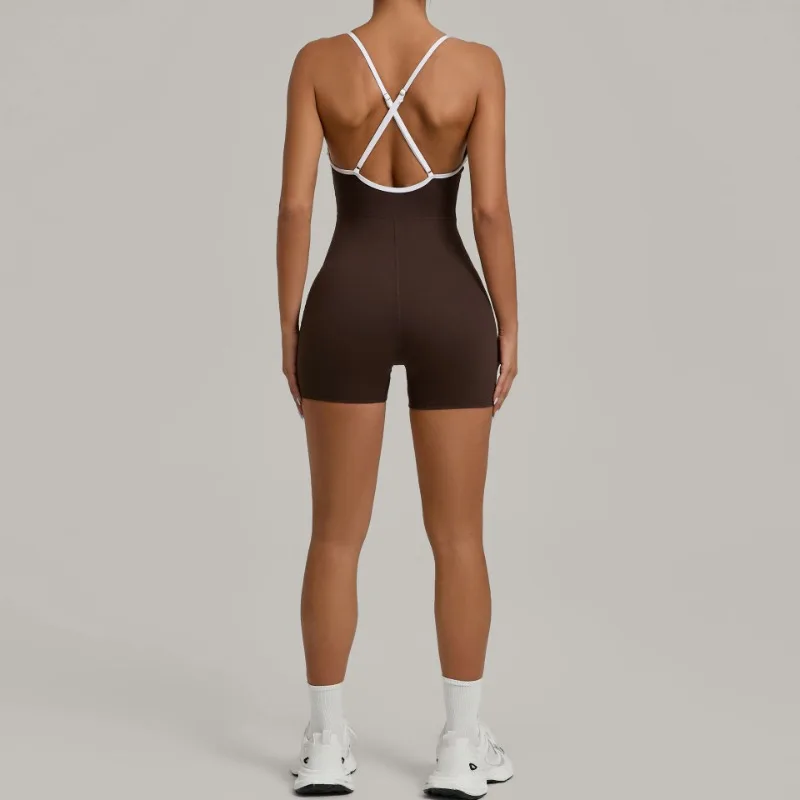 

Seamless Yoga Jumpsuit Color Block Cross Strap Push-Up Butt-Lifting Bodysuit Stretchy Yoga Outfits for Women Running Gym Workout