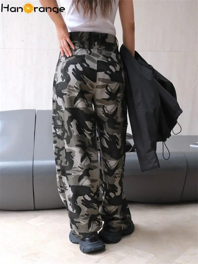 HanOrange 2024 Autumn Retro Street Wash Camo Casual Pants Women Loose Silhouette Casual Comfortable Cotton Trousers Camouflage