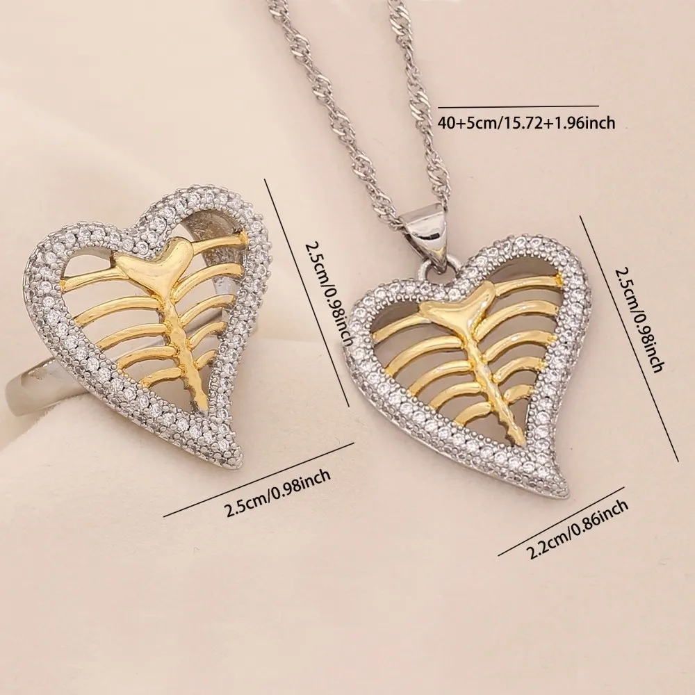 Pierścionek w stylu vintage z motywem czaszki i serca, miedziana biżuteria, łańcuszek na obojczyk symbolizujący ujędrniającą siłę miłości, kreatywny naszyjnik z kryształową gwiazdą.