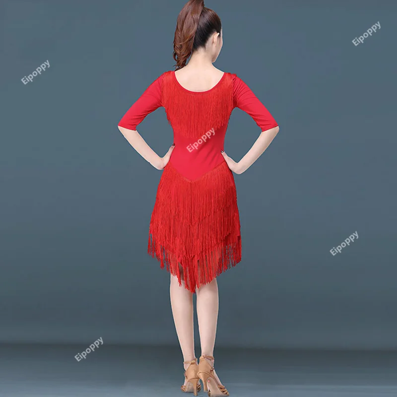 2024 Latina Dress New Adult Women Dress Trim Tassel Modern Dance National Standard Dance Practice Dress