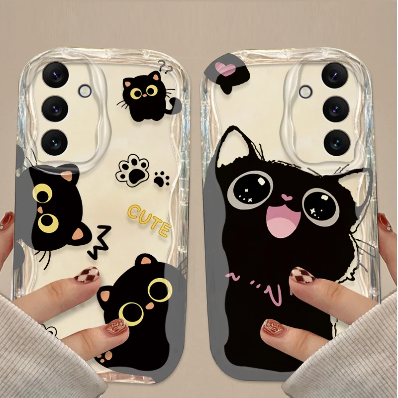 Casing Kucing Hitam Mata Besar Lucu untuk Samsung Galaxy A16 A06 A55 A35 A25 A15 A05 A05S A54 A34 A24 A14 A73 A53 A33 A23 A13 A52 A32 A22