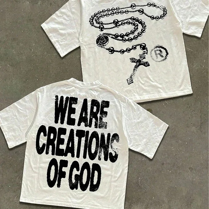 We Are Creations of God Cross Graphic Oversized T-shirt Unisex Short-sleeved Retro Street Y2K Casual Fashion Tops Clothing