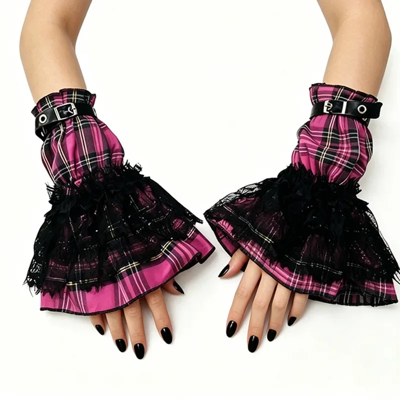 Lolita Style Women Arm Sleeves Ruffled Lace Sweet Cool Y2K Trendy Hand Sleeves for Women