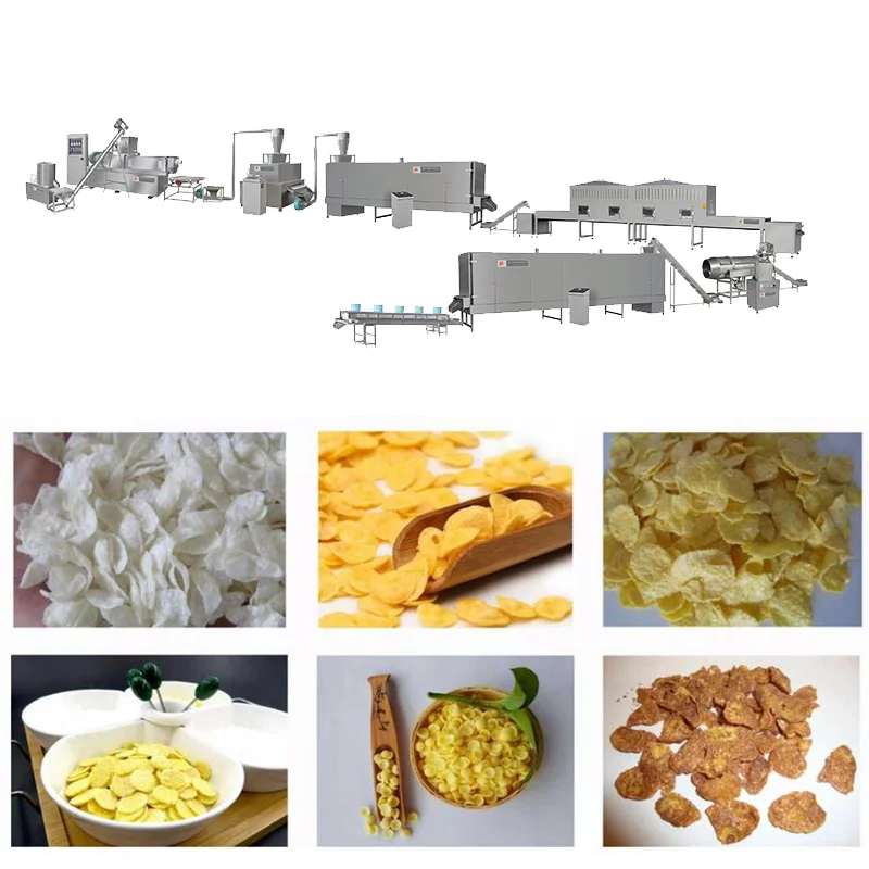 Industrial Crispy Puffed Breakfast Cereal Maker Corn Flakes Extruder Machine 304 Stainless Steel Large Capacity Touch