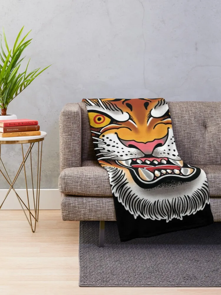 Tiger Head Tattoo Design Throw Blanket Designer Blanket Soft Plush Plaid