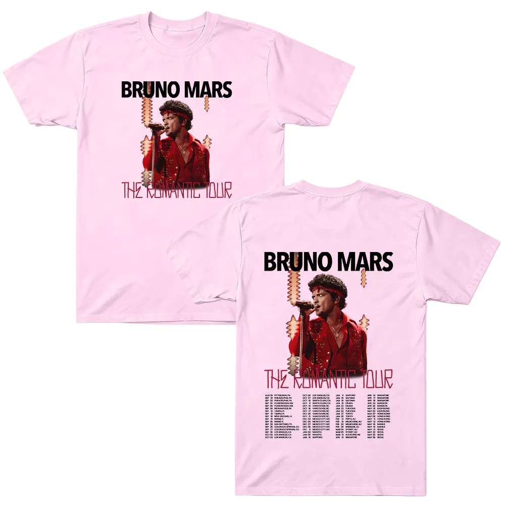 Bruno Mars The Romantic Tour 26-27 New Shows Graphic T‑Shirt Unisex Cotton O‑Neck Short Sleeve Music Tour Print Loose Streetwear