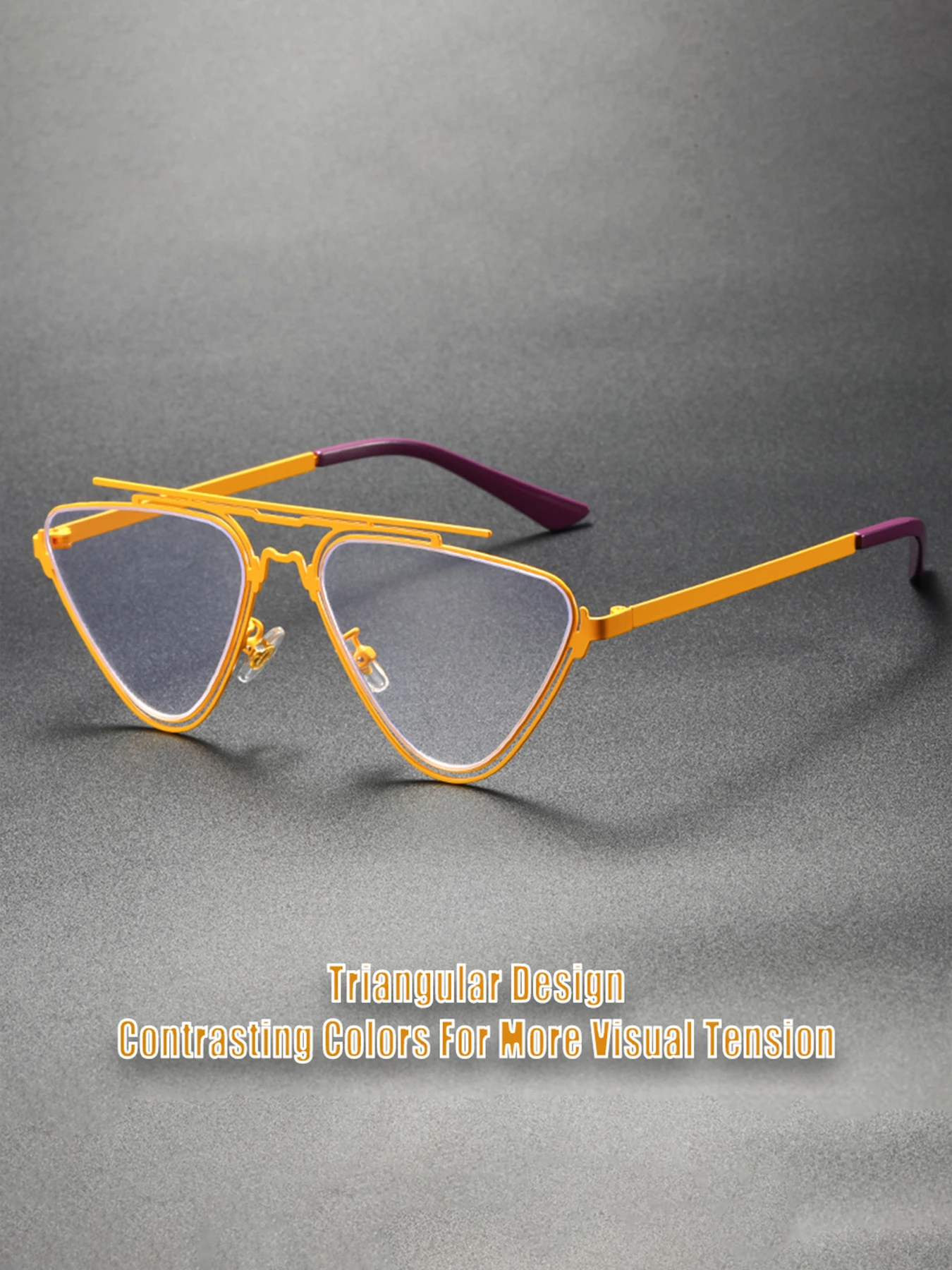 Trendy Hollow Triangle Frame Blue Light Blocking Glasses, Fashionable Unique Dual Beam Flat Lens Eyeglasses, Stylish Personalize view 2