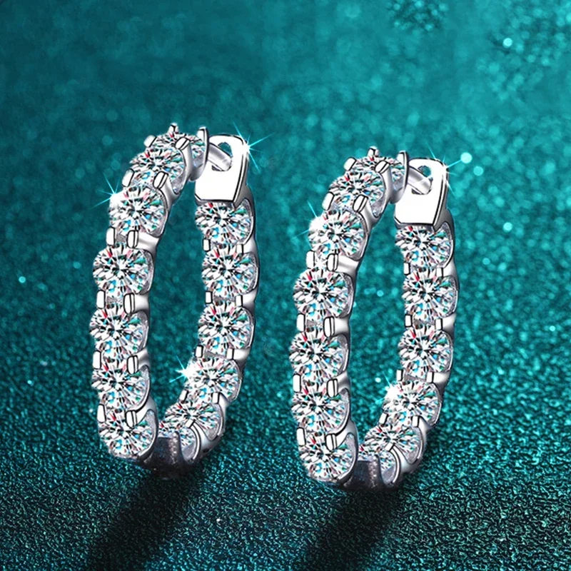 2.6CT D Color Moissanite Hoop Earring 950 Sterling Silver Plated with 18k Gold Earrings for Women Sparkling Party Jewelry