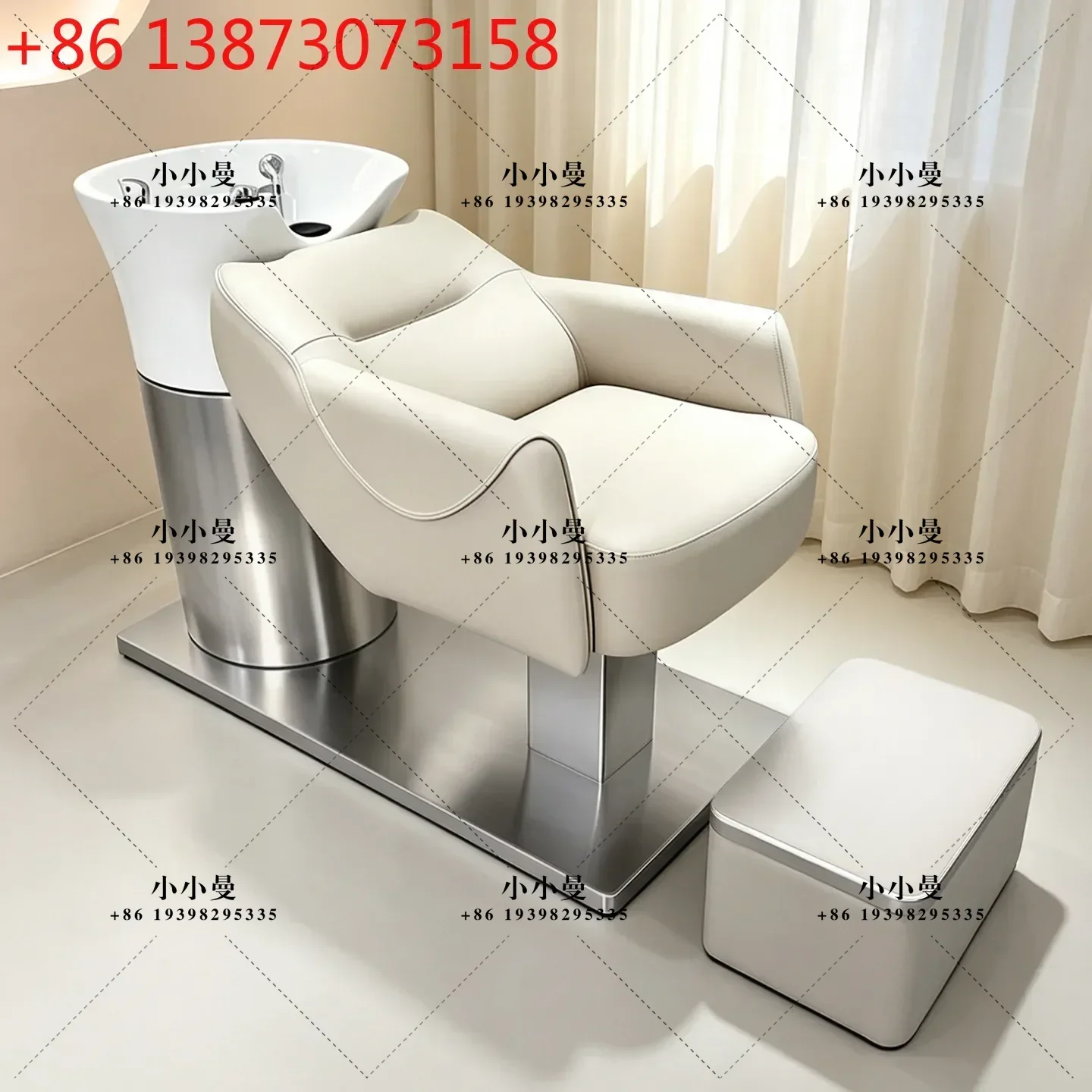 Internet celebrity barber shop shampoo bed hair salon special semi-reclining hair salon stainless steel ceramic basin flush bed