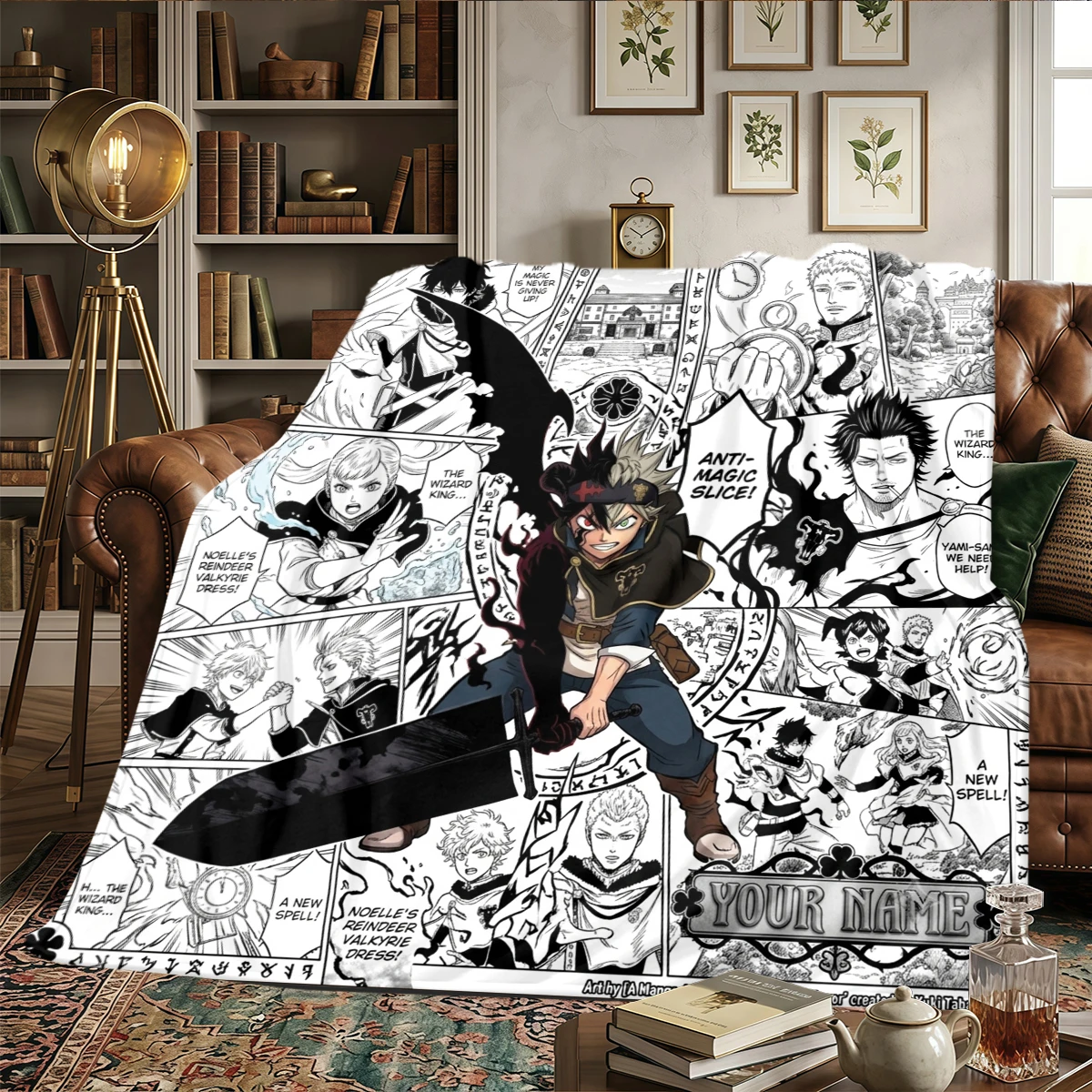 Name Custom Black Clover Printed Flannel Blanket - Warm, For Bedroom,Sofa,Bed,Chair,Picnic,Travel -HE2