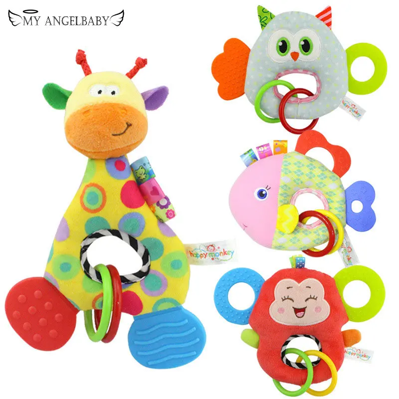 Baby Infant Cartoon Animal Giraffe Fish Handle Rattles Soft Plush Safety Teether Toys Teeth Care Doll For Kid 20%OFF