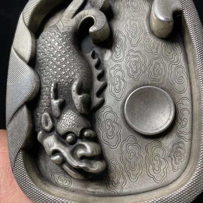 

Qianlong Year Dragon Fish Inkstone Hand-carved Dragon Playing with Pearls Cloud Pattern Calligraphy Tool Study Office Decoration