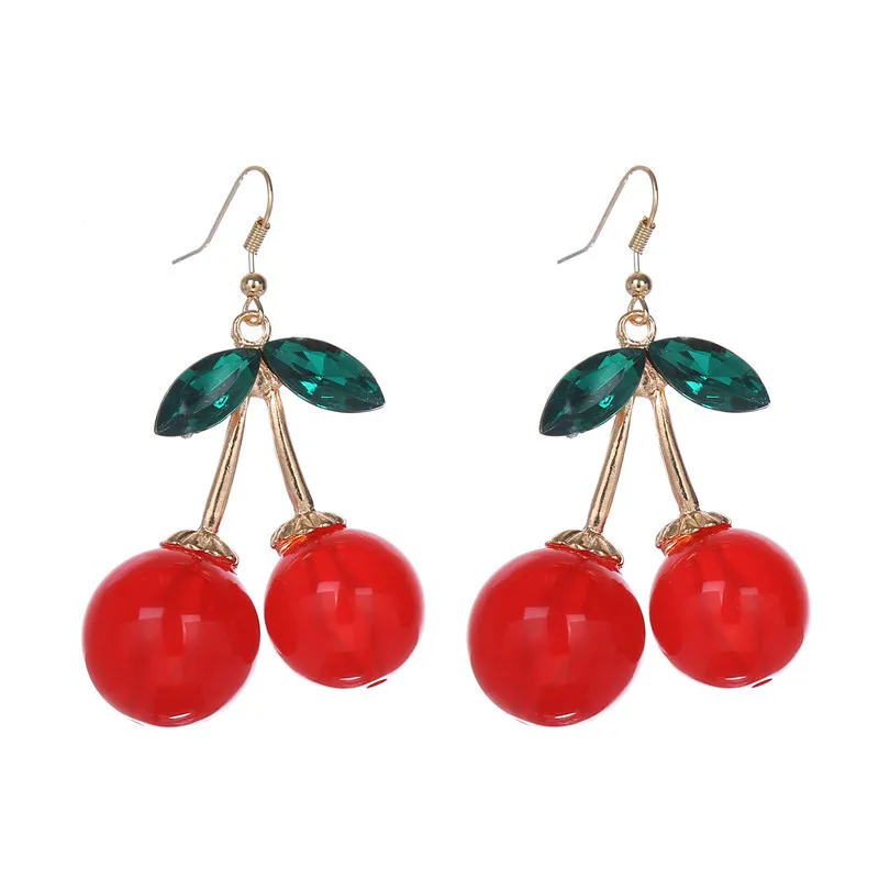 Lovely Cherry Stud Earrings with Shiny Rhinestones for Girls women