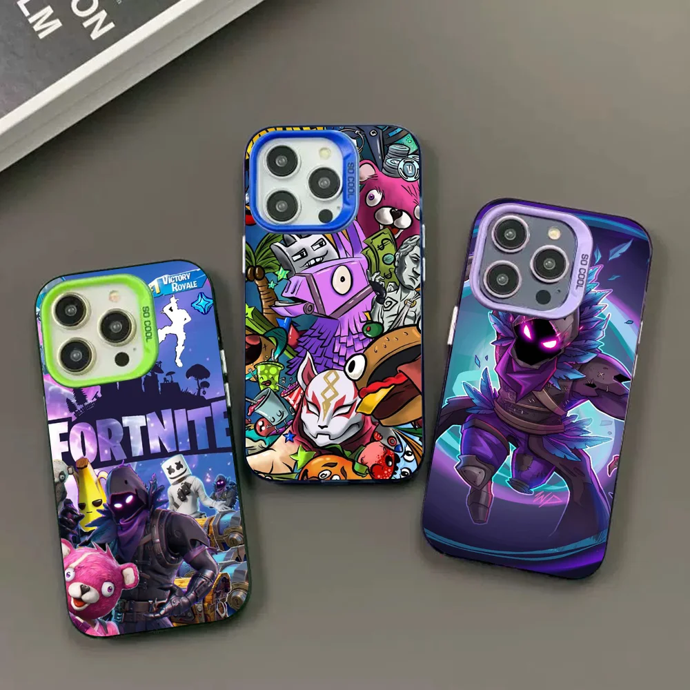 

Cartoon B-Battle-R-Royales-F-FortniteS Phone Case Laser Ripple Silver Case For iPhone 17 16 15 14 13 12 11 Pro Plus Max