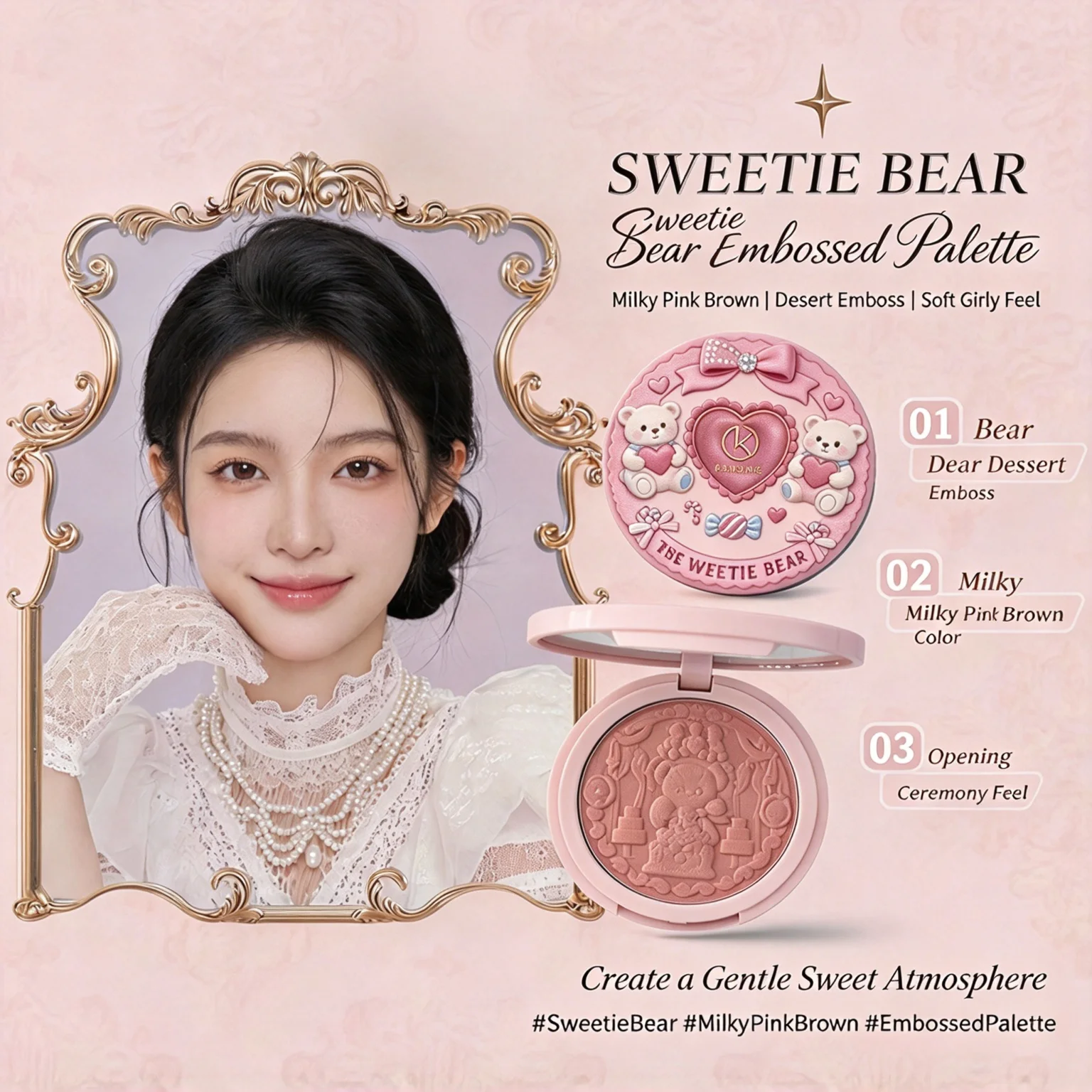 Single Sweetheart Blush Volumizing Contouring Natural Flattering Long Lasting Daily Vitality Cute Bear Design  Silky Powder