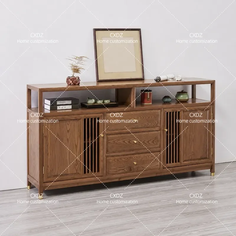 New Chinese Style Ash Wood Dining Side Cabinet Solid Wood Living Room Entrance Console Table Wall Mounted Zen Foyer Tea Room