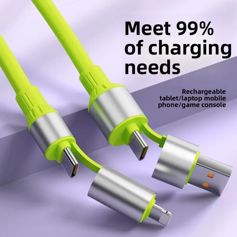 كابل بيانات هاتف سيليكون 240 وات، شحن سريع للغاية 4 في 1، متوافق مع أجهزة Apple وHuawei وUSB-C، للاستخدام العالمي #4