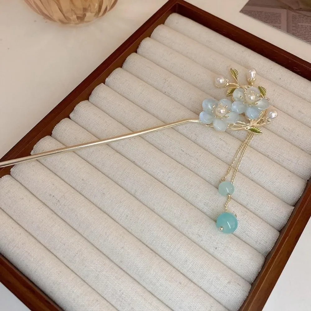 New Ancient Style Hair Stick Chinese Style Flower Tassel Hair Insert Glowing Metal Hair Sticks Fashion