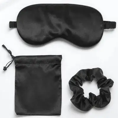 

3Pcs Travel Eyeshade Set Soft Eye Cover with Hair Scrunchies Portable Drawstring Bag Ideal for Dry Eye Comfort