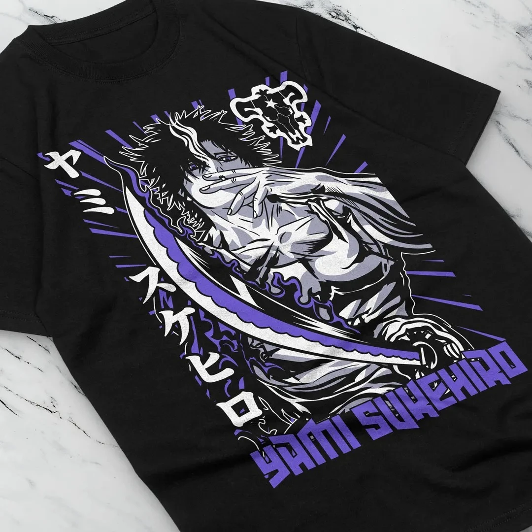 Camiseta gráfica de trébol negro Asta Yami Sukehiro Yuno, camiseta con estampado de Anime Harajuku, camiseta de la suerte Voltia, Camiseta de algodón de gran tamaño