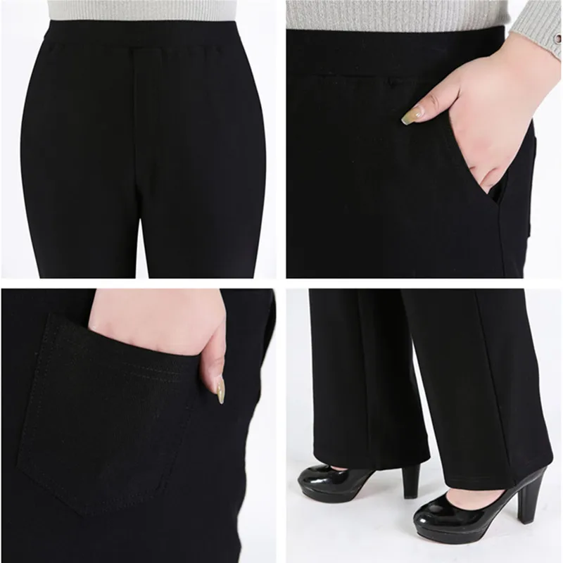 Formal Office Lady Dress Pants Plus Size 5XL 8XL 9XL High Waisted Straight Black Loose Women Stretched Wide Leg Elegant Trousers