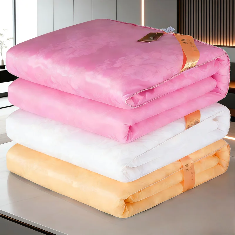 WASART Luxury Satin Rayon Summer Quilt Floral Printed Lightweight Cool Breathable Air Conditioner Blanket for Bed Sofa King Size