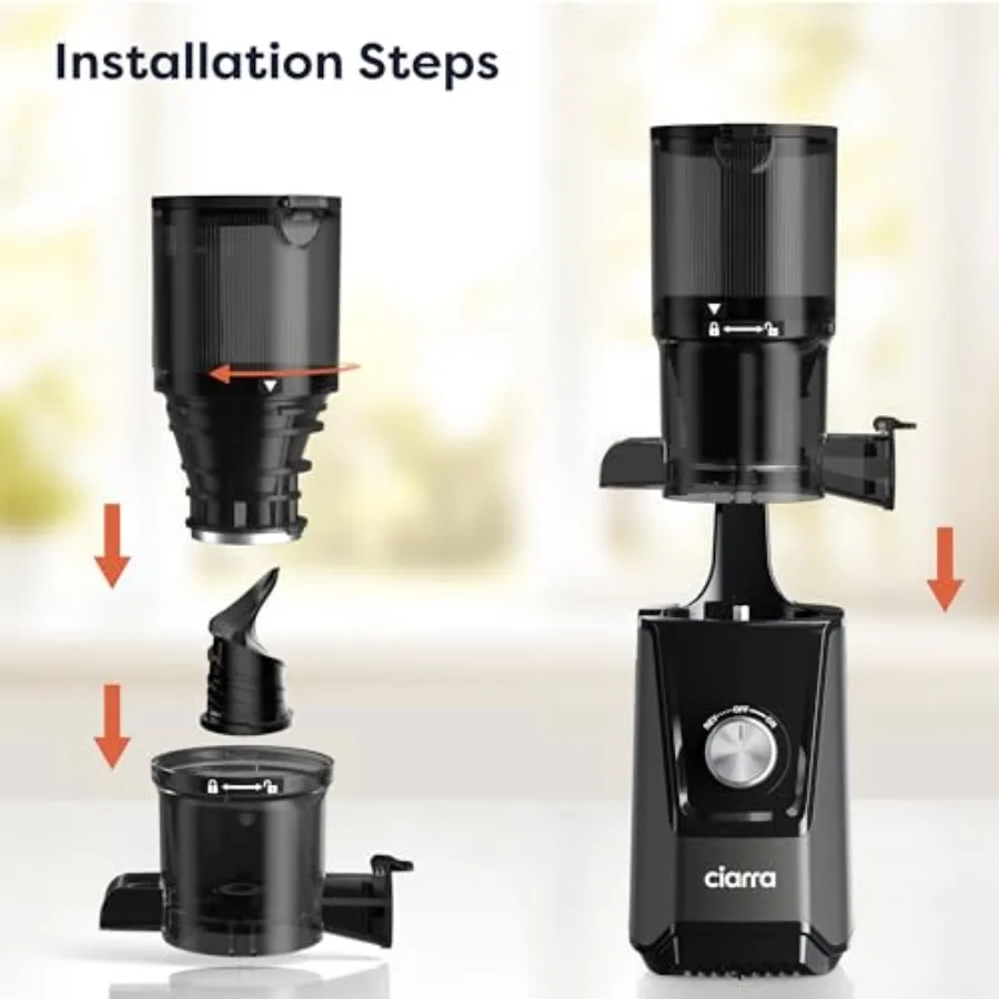 4.3インチの大型投入口と静音モーターを備えたコールドプレスジューサーで、効率的なジュース抽出が可能。406オンスのBPAフリーデザインで90％のジュースを抽出します。