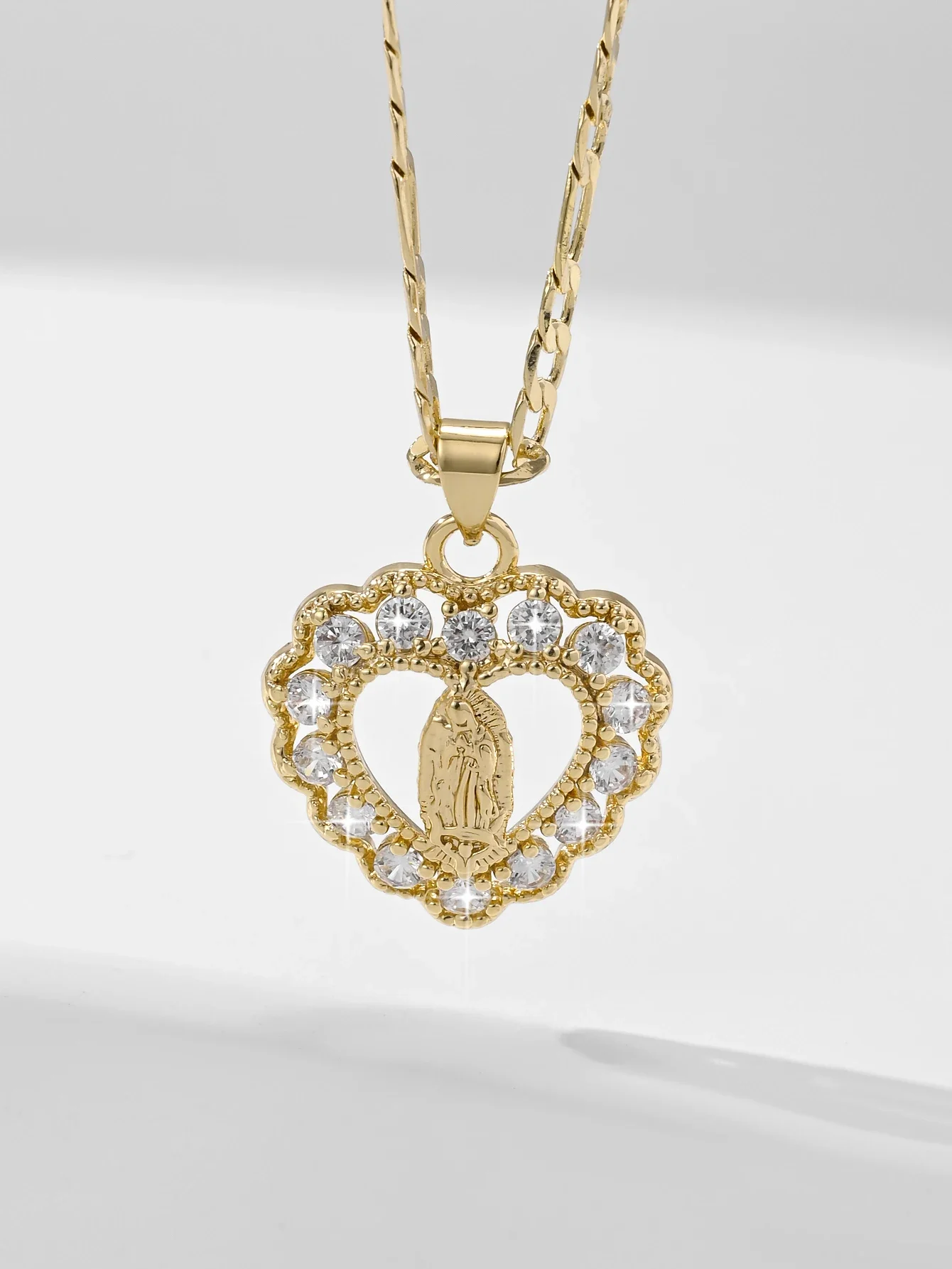 Virgin Mary Prayer Necklace 14K Gold Plated  Our Lady of Guadalupe Amulet Pendant Chain Catholic for Women Jewelry Gift