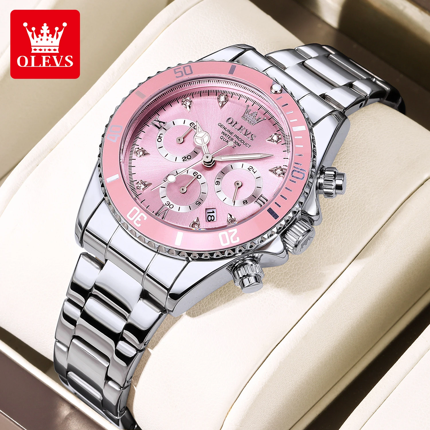 

Часы OLEVS для женщин, роскошные оригинальные кварцевые часы, циркониевая шкала, водостойкий светящийся хронограф, женские часы с автоматической датой 5632