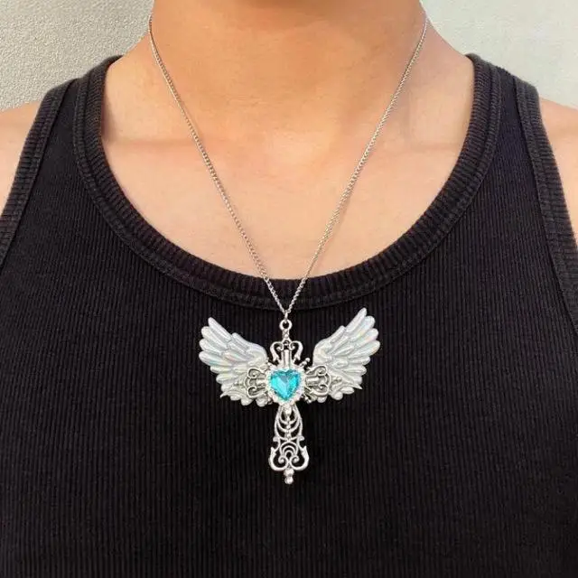 قلادة قلادة Y2K الملاك الجناح الصليب قلادة سلسلة للفتيات مجوهرات بسيطة أشياء باردة Regalo Mujer k92742