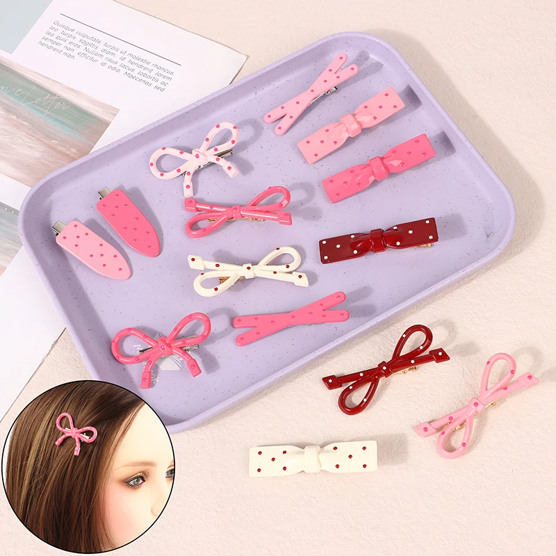 2Pcs Polka Dot Bowknot Hair Clips Women Sweet Dot Plastic Bangs Side Hairpins Girls Duck Bill Clips Lovely Headwear