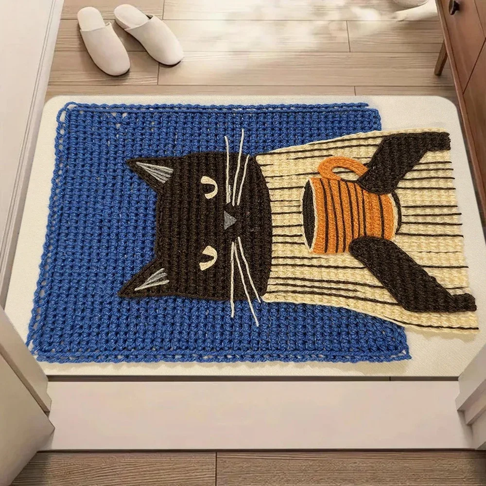Cute Cartoon Cat Book Pattern Carpet Mat Rug Soft Non Slip Floor Mat for Living Room Bedroom Home Decoration Welcome Mat Rugs
