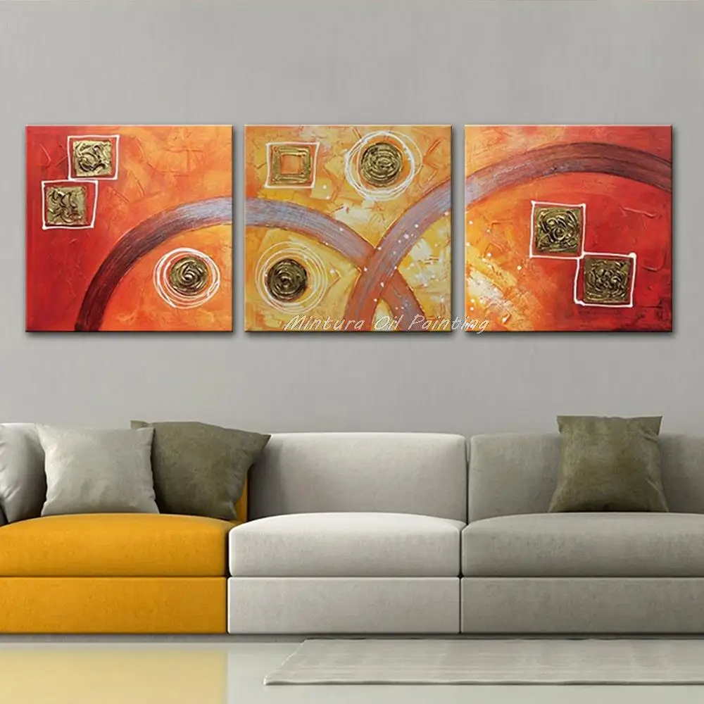 Mintura Hand-Painted Abstract Canvas,Oil Paintings Modern Large Size 3 Pcs/Set Wall Arts Picture For Living Room,Home Decoration