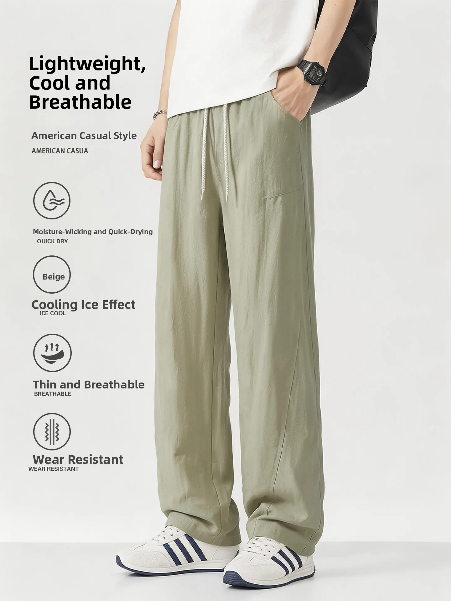 

Outdoor Lightweight Cool Quick Dry Pants Men Women Summer Thin Breathable Loose Casual Straight Leg Sport Trousers