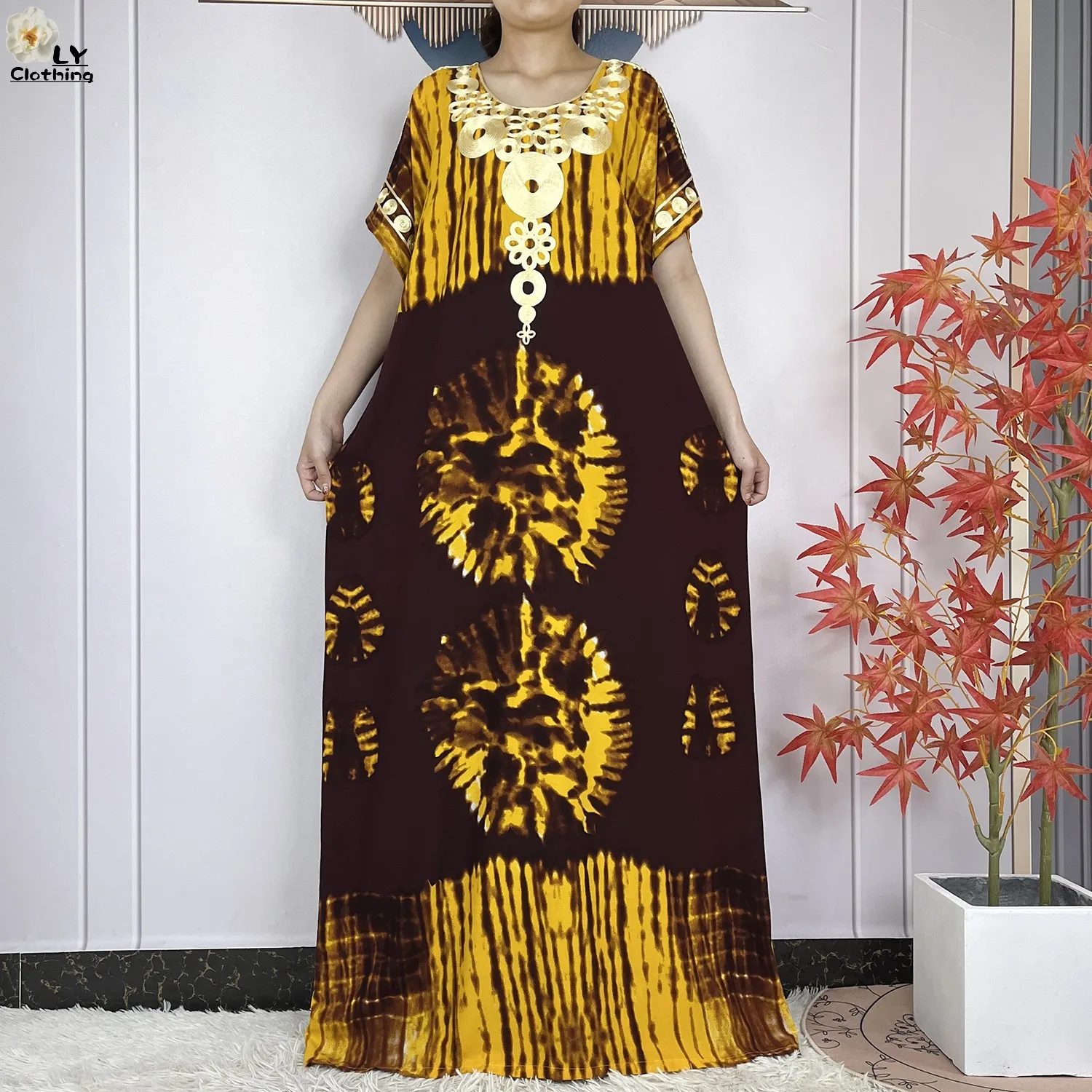 2024 New Summer Abaya African Women Dashiki 100% Cotton Floral Casual Dress Printed Short Sleeve Loose Maxi Dubai Islam Dresses